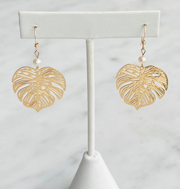 Gold Monstera Leaf Earrings