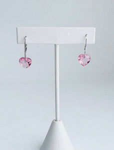 Sterling silver leverback pink crystal earrings