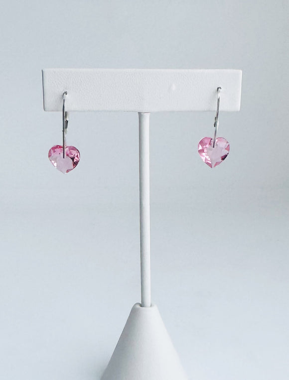 Sterling silver leverback pink crystal earrings