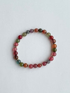 Multi-color agate gemstone stretch bracelet.