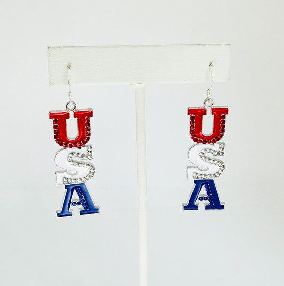 USA Earrings on Sterling Silver ear wire.