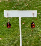 Smoky Amber Crystal on Cubic Zirconia sterling silver Gold-finished earstud.