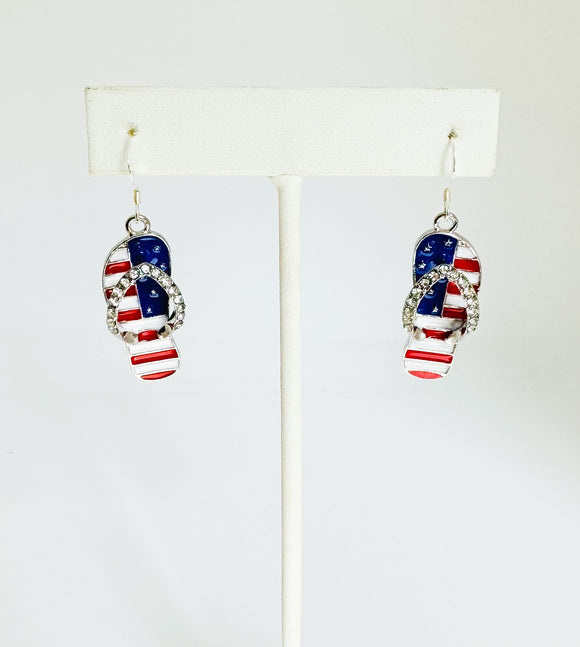 Patriotic Flip Flop Earrings on Sterling Silver ear wire.