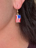 Wavy American Flag Earrings on 14kt gold-filled ear wire.