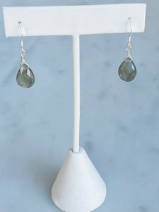 Natural Labradorite Faceted Teardrop Earrings with Sterling Silver Wire.