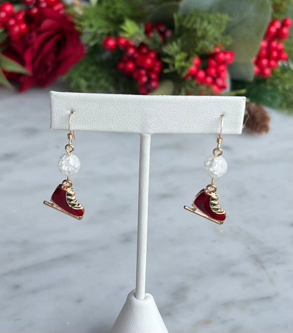 Red Ice skate earrings