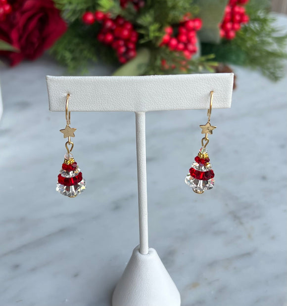 Red Clear Christmas Tree Earrings