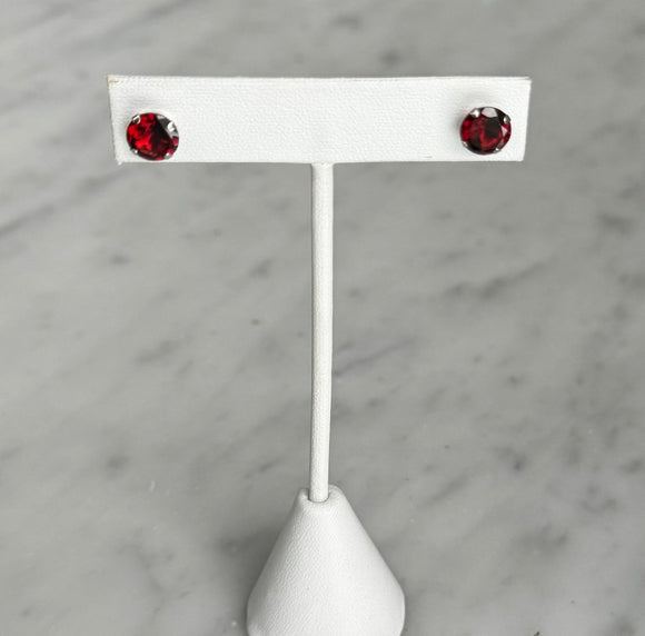 14kt White Gold 8mm Natural Garnet Gemstone,  A Grade, Mohs Hardness 7-7 1/2, Post Earrings