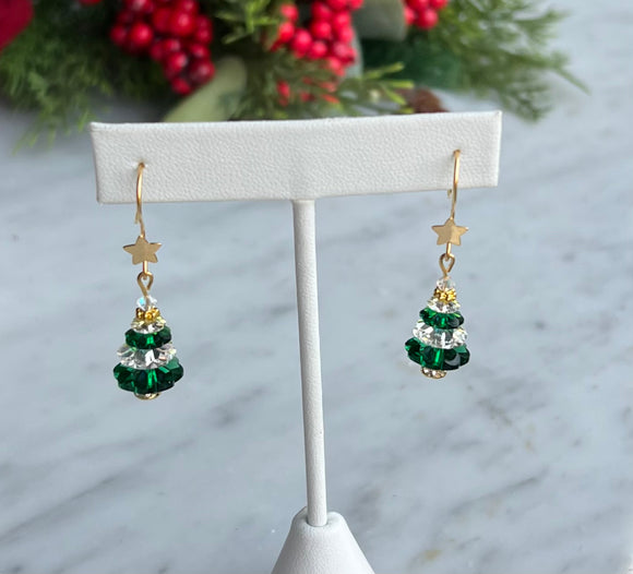 Green Clear Christmas Tree Earrings