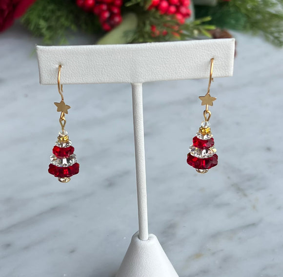 Red Clear Christmas Tree Earrings