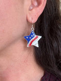 Red White & Blue Sparkle Star Earrings on Sterling Silver ear wire.